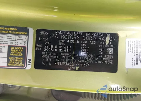 2015 Kia Soul + z USA, uszkodzony, nr VIN KNDJP3A53F7790874